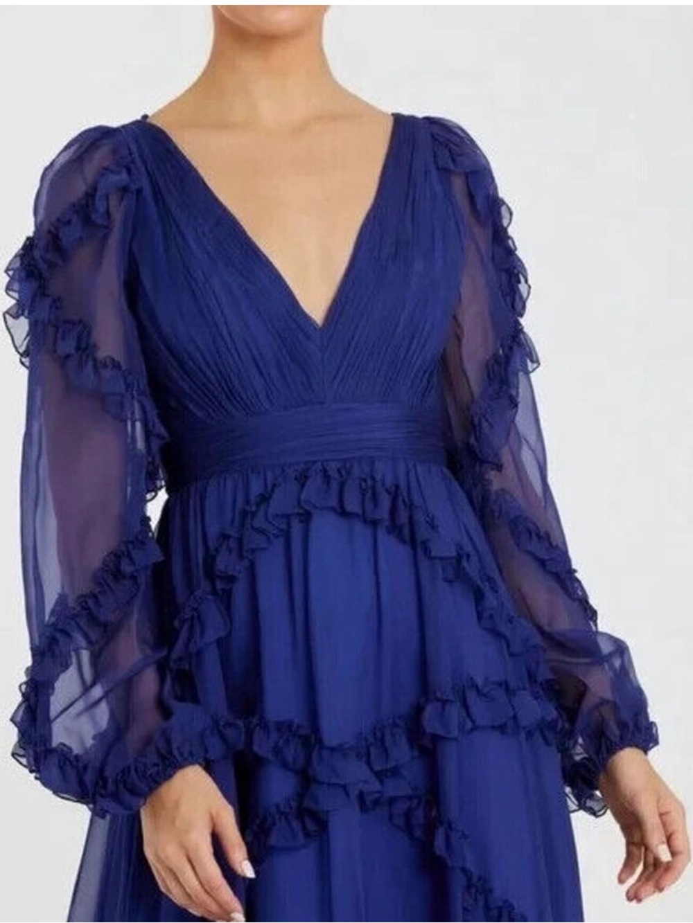 Mac Duggal Royal Blue V-Neck Ruffle Tiered Maxi Dress - Picture 2 of 9